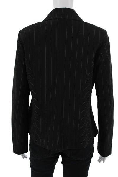 Ronen Chen Women Black Striped Blazer Polyester Longsleeve Button Size 3