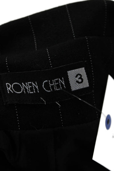 Ronen Chen Women Black Striped Blazer Polyester Longsleeve Button Size 3
