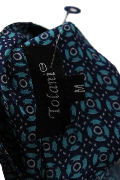 Tolani Womens Silk Geometric Tunic Collared Button Long Sleeve Blue Size M
