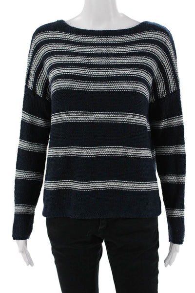 Vince Unisex Pullover Striped Dark Blue Round Neck Long Sleeve Sweaters Size M