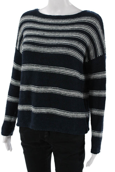 Vince Unisex Pullover Striped Dark Blue Round Neck Long Sleeve Sweaters Size M