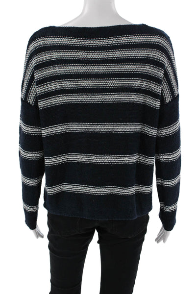 Vince Unisex Pullover Striped Dark Blue Round Neck Long Sleeve Sweaters Size M