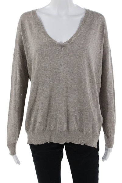 Joie Women Pullover V-Neck Long Sleeve Sweater Beige Size M