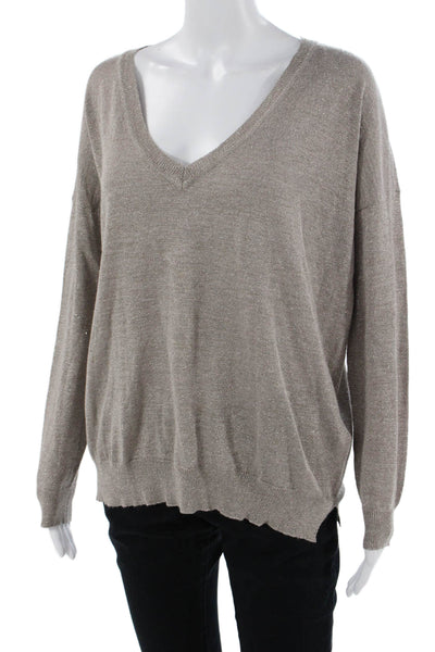 Joie Women Pullover V-Neck Long Sleeve Sweater Beige Size M