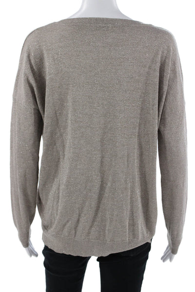 Joie Women Pullover V-Neck Long Sleeve Sweater Beige Size M
