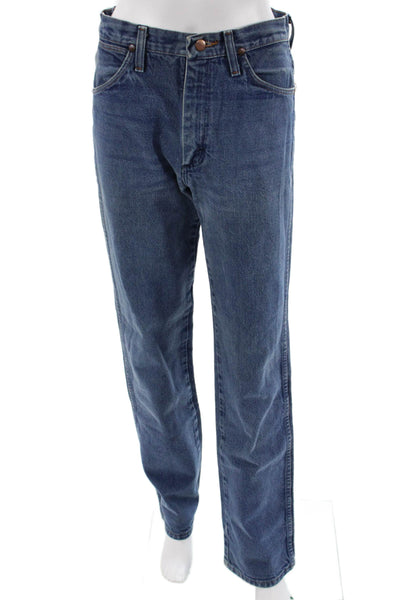 Wrangler Mens Straight Jeans Blue 100% Cotton Mid Rise Button Fly Size 29