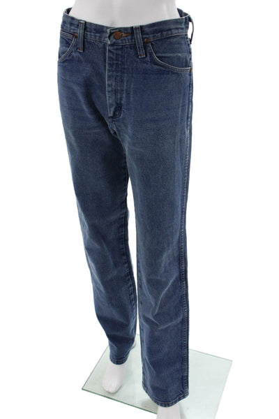 Wrangler Mens Straight Jeans Blue 100% Cotton Mid Rise Button Fly Size 29