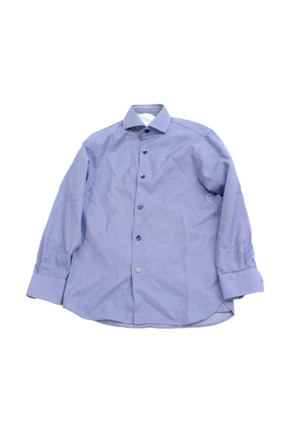 Luchiano Visconti Mens Dress Shirt Blue Geometric Spread Cotton Size 12