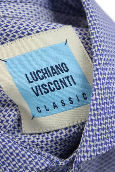 Luchiano Visconti Mens Dress Shirt Blue Geometric Spread Cotton Size 12