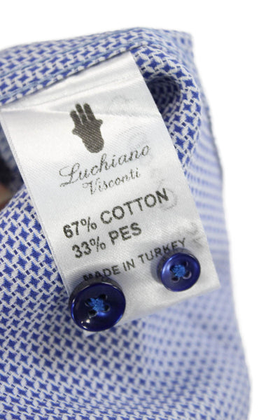 Luchiano Visconti Mens Dress Shirt Blue Geometric Spread Cotton Size 12