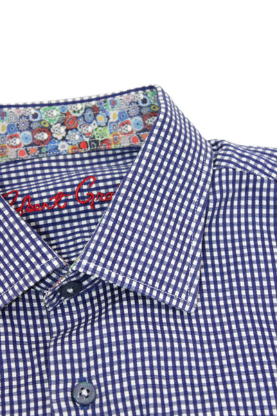 Robert Graham Mens Blue Check Button-Up Collared Long Sleeve Cotton Size L