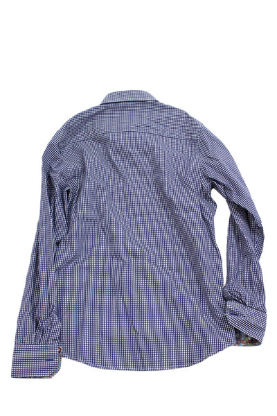 Robert Graham Mens Blue Check Button-Up Collared Long Sleeve Cotton Size L