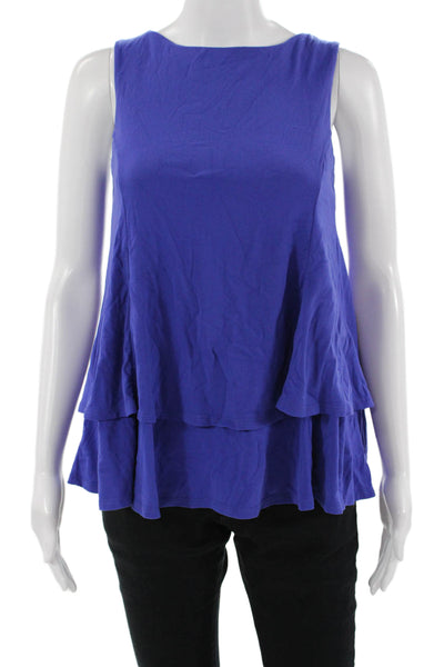 Susana Monaco Womens Blouse Blue Sleeveless Round Neck Nylon Spandex Size S