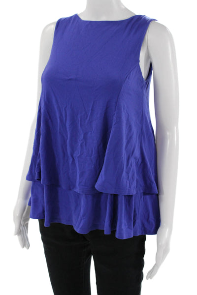 Susana Monaco Womens Blouse Blue Sleeveless Round Neck Nylon Spandex Size S