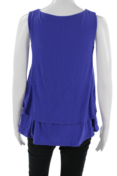 Susana Monaco Womens Blouse Blue Sleeveless Round Neck Nylon Spandex Size S