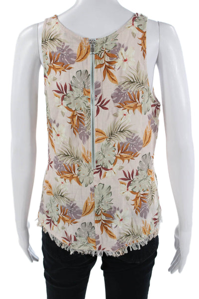 Drew Women Beige Floral Zip Tank Sleeveless 80% Viscose 20% Linen Size S