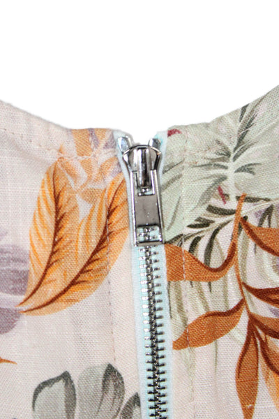 Drew Women Beige Floral Zip Tank Sleeveless 80% Viscose 20% Linen Size S