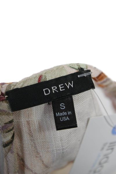 Drew Women Beige Floral Zip Tank Sleeveless 80% Viscose 20% Linen Size S