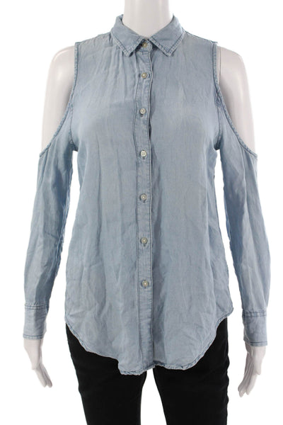 BB Dakota Womens Light Blue Collared Button-Up Tencel Linen Top Size XS