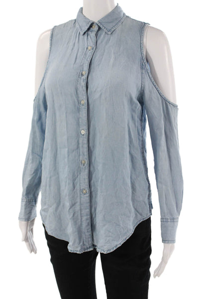 BB Dakota Womens Light Blue Collared Button-Up Tencel Linen Top Size XS