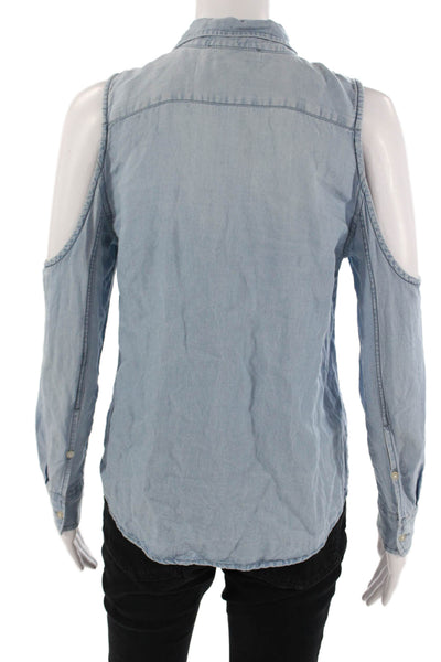 BB Dakota Womens Light Blue Collared Button-Up Tencel Linen Top Size XS