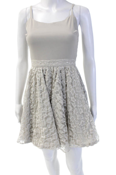Alice + Olivia Women Fit & Flare Mini Dress Beige Sleeveless Square Neck Size 0