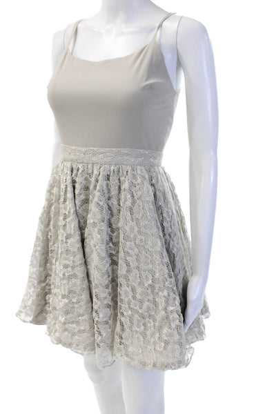 Alice + Olivia Women Fit & Flare Mini Dress Beige Sleeveless Square Neck Size 0