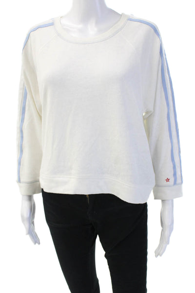 Project Social T Women White Striped Stars Pullover Sweatshirt 3/4Sleeve Size M
