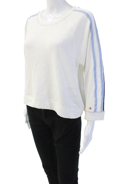 Project Social T Women White Striped Stars Pullover Sweatshirt 3/4Sleeve Size M