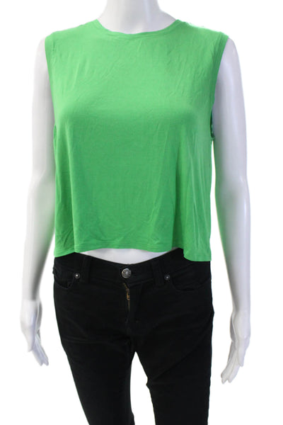 Splits 59 Women Cropped Basic Tank Green Sleeveless Crew Neck Size M