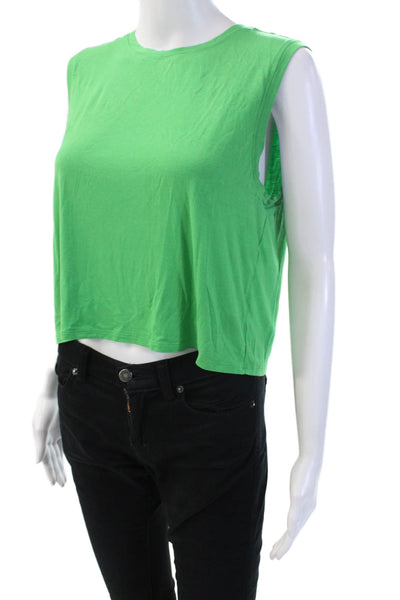 Splits 59 Women Cropped Basic Tank Green Sleeveless Crew Neck Size M