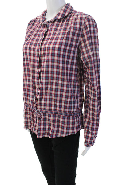 L.O.G.G. Women Blue Plaid Cotton Collared Button-Up Long Sleeve 90s Size 10