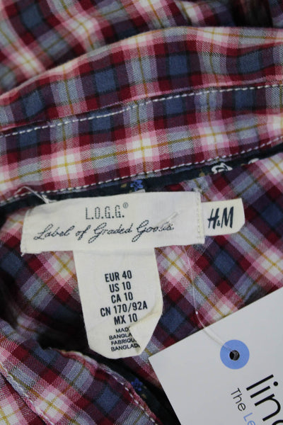 L.O.G.G. Women Blue Plaid Cotton Collared Button-Up Long Sleeve 90s Size 10