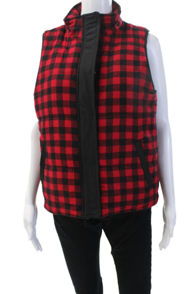 Madewell Women Puffer Quilted Vest Red Sleeveless High Neck Zip Cotton Size L