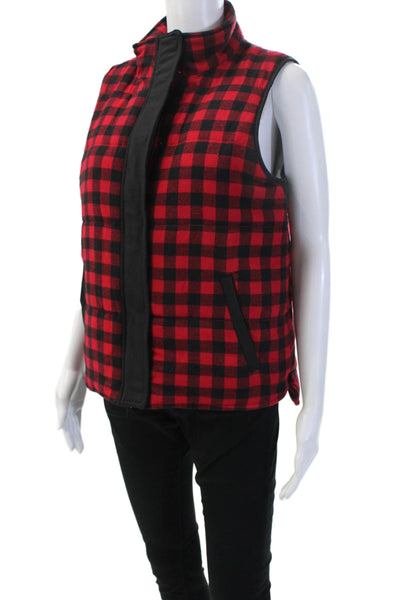 Madewell Women Puffer Quilted Vest Red Sleeveless High Neck Zip Cotton Size L