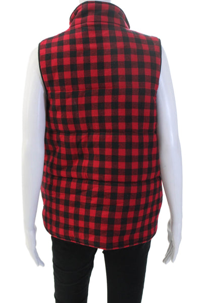 Madewell Women Puffer Quilted Vest Red Sleeveless High Neck Zip Cotton Size L