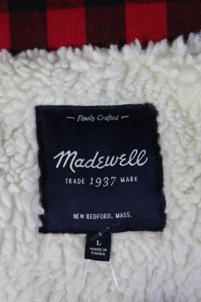 Madewell Women Puffer Quilted Vest Red Sleeveless High Neck Zip Cotton Size L