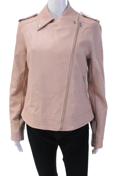 Loft Womens Biker Jacket Pink Collared Snap Long Sleeve Size 8