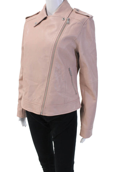 Loft Womens Biker Jacket Pink Collared Snap Long Sleeve Size 8