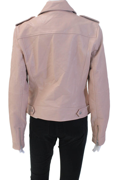 Loft Womens Biker Jacket Pink Collared Snap Long Sleeve Size 8