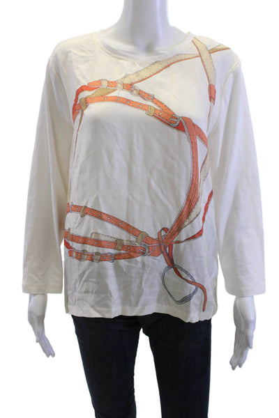 J. Mclaughlin Womens Long Sleeve Crew Neck Horse Graphic T-Shirt White Size M