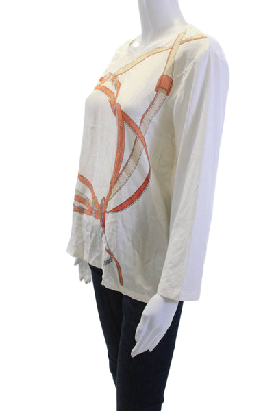 J. Mclaughlin Womens Long Sleeve Crew Neck Horse Graphic T-Shirt White Size M