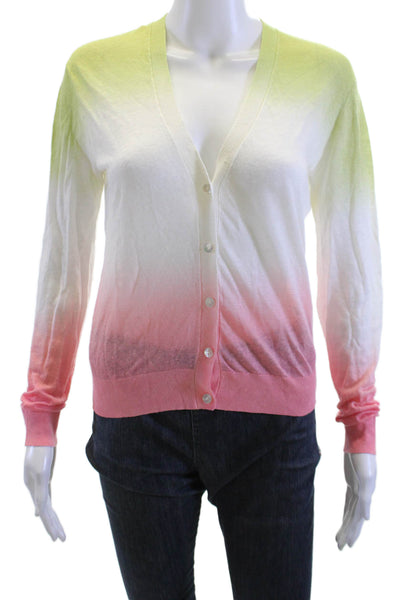 Theory Women Cardigan Green V Neck Button Long Sleeve Cotton Blend Size S