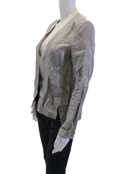Elie Tahari Womens Gray Linen V-Neck Long Sleeve Blazer Size 4