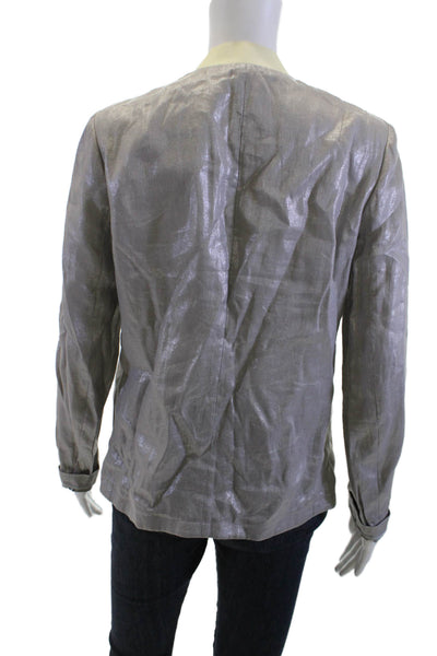 Elie Tahari Womens Gray Linen V-Neck Long Sleeve Blazer Size 4