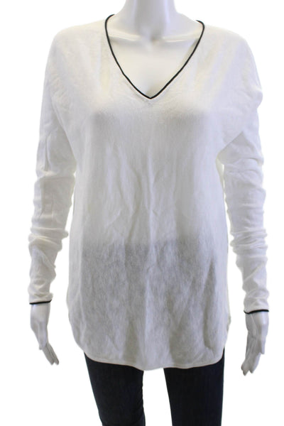 Vince Women Tunic V Neck Long Sleeve White Cotton Blend Size S
