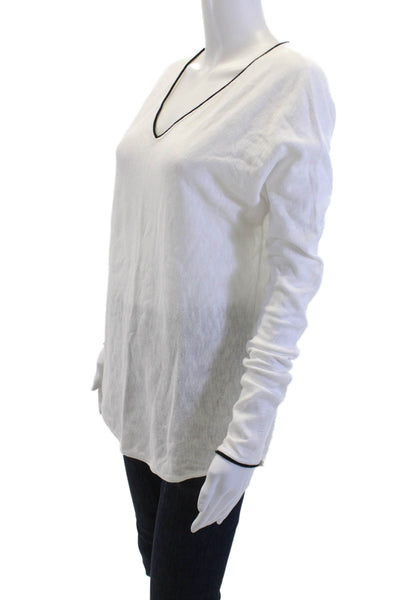 Vince Women Tunic V Neck Long Sleeve White Cotton Blend Size S