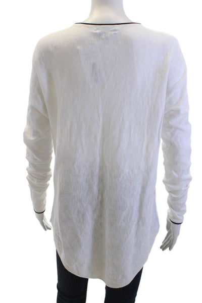 Vince Women Tunic V Neck Long Sleeve White Cotton Blend Size S