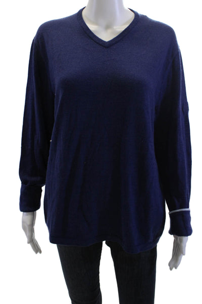 Greyson Womens V-Neck Merino Wool Blend Pullover Sweater Dark Blue Size M