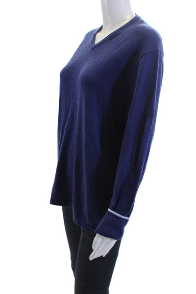 Greyson Womens V-Neck Merino Wool Blend Pullover Sweater Dark Blue Size M